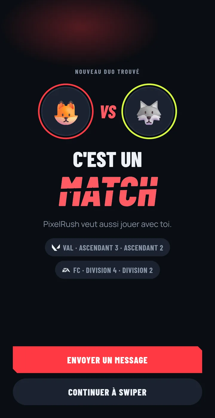 شاشة «إنه تطابق!» في BoostMate